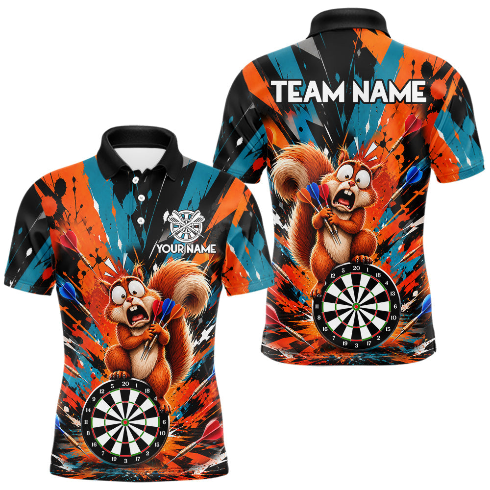 Maxcorners Orange And Turquoise Funny Squirrel Darts Shirts For Men Custom Darts Team Jersey Polo & 1/4 Zip