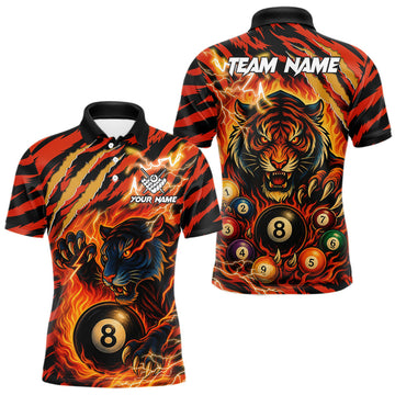 Maxcorners Orange Flaming 8 Ball Pool Tiger Billiard Shirts For Men Custom Billiard Team Jersey Polo, 1/4 Zip