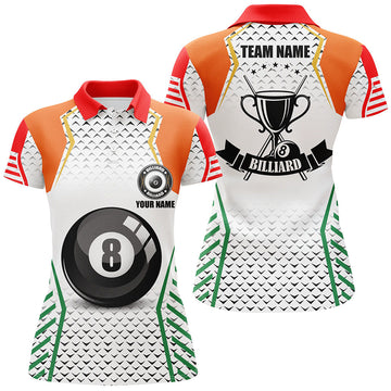 Maxcorners Personalized Orange & Green Billiard Jerseys Polo Shirts For Women
