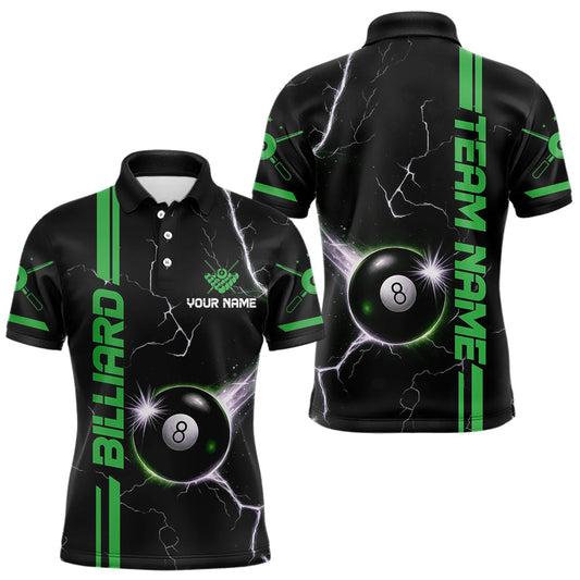 Maxcorners Personalized Green 8 Ball Thunder Lightning Billiard Shirt For Men Custom Pool Team League Jersey LM1203