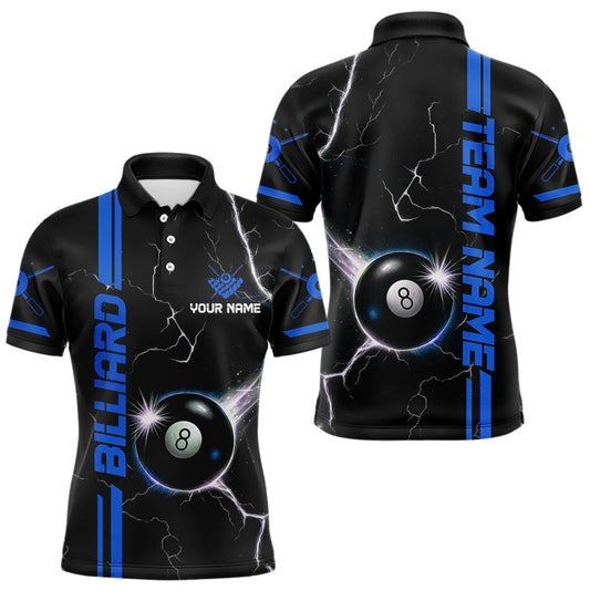 Maxcorners Personalized Blue 8 Ball Thunder Lightning Billiard Shirt For Men Custom Pool Team League Jersey LM1203