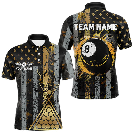 Maxcorners Custom Flame 8 Ball 9 Ball Billiard Shirt For Men, Billiard Pool Team Jersey Polo & 1/4 Zip Shirt
