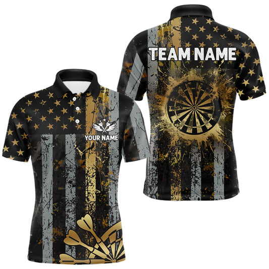 Maxcorners Personalized Fire Flame Darts Shirt For Men Custom Golden Darts Team Jersey Polo & 1/4 Zip