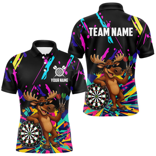 Maxcorners Colorful Funny Moose Darts Shirts For Men Cusom Darts Team Jersey Polo & Quarter Zip, Darts Gifts LM0410