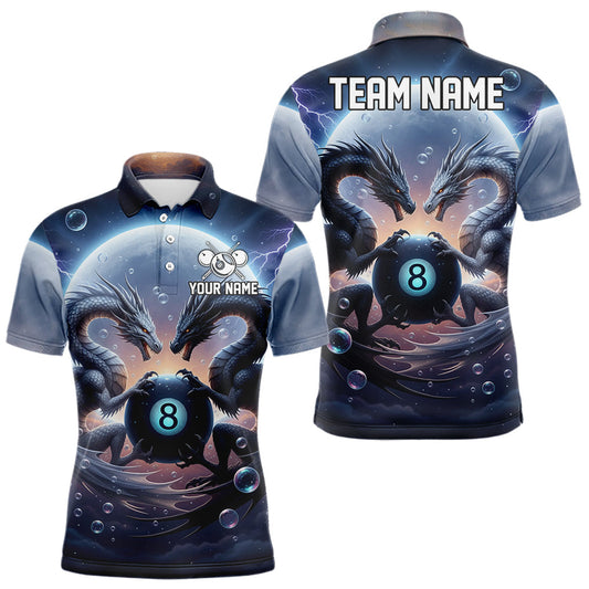 Maxcorners Personalized Dragon 8 Ball Billiard Shirt For Men Custom Pool League Team Jersey Polo & 1/4 Zip MT2709