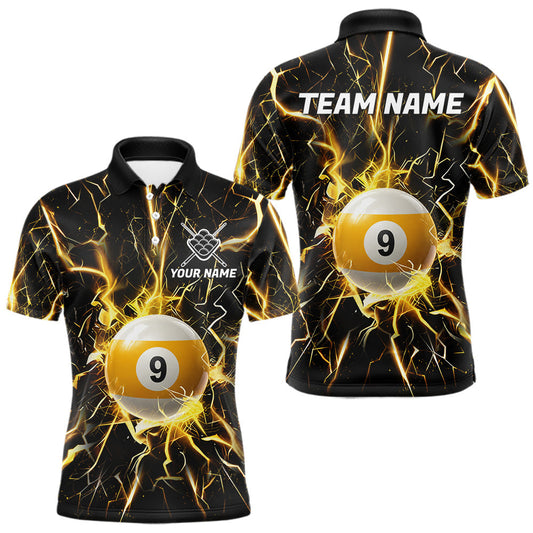 Maxcorners Custom Thunder Lightning 9 Ball Billiard Shirts For Men, 9 Ball Pool Team Jersey Polo & 1/4 Zip LM2405
