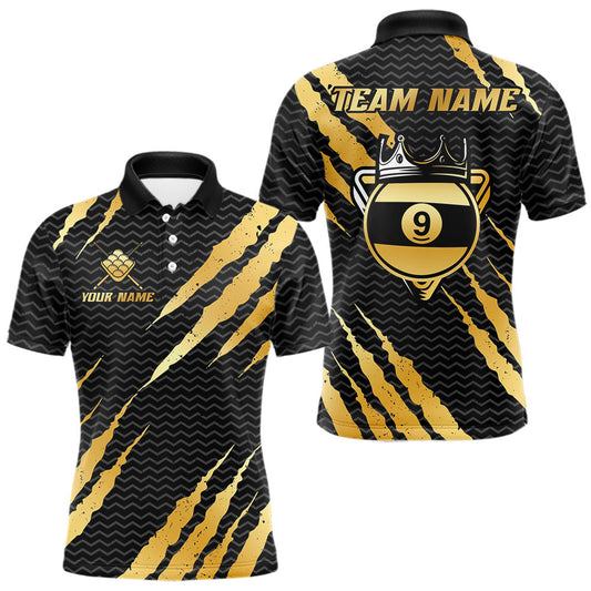 Maxcorners Black And Gold Scratch Billiard Shirts For Men Custom 9 Ball Crown Pool Team Jersey Polo & 1/4 Zip LM2405