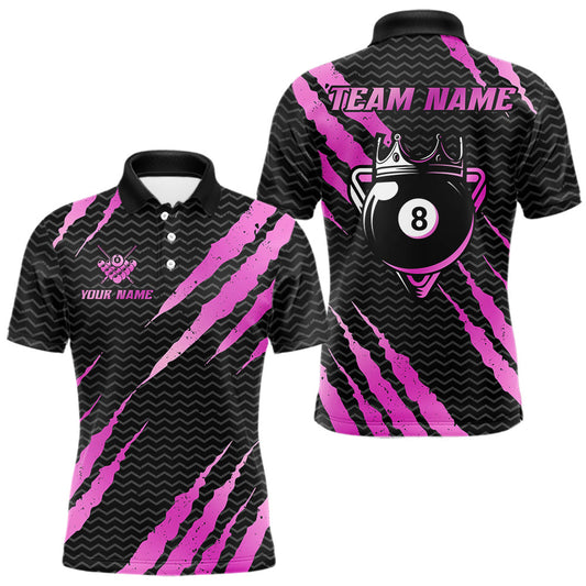 Maxcorners Pink And Black Scratch Billiard Shirts For Men Custom 8 Ball Crown Pool Team Jersey Polo & 1/4 Zip LM2405