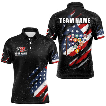Maxcorners Personalized American Flag Black Grunge Billiard Shirt For Men, Patriotic 8 Ball Pool Team Jersey LM2707