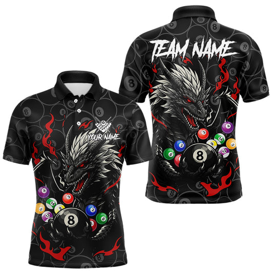 Maxcorners Personalized 8 Ball Dragon Billiard Shirt For Men, Billiard Team Jersey Polo & 1/4 Zip |Red LM0404