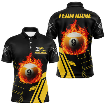 Maxcorners Billiard Fire Flame 9 Ball Pool Shirts For Men Custom 9 Ball Billiard Team Jersey Polo, 1/4 Zip LM0208
