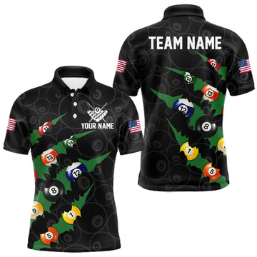 Maxcorners Custom Green 8 Ball Pool Scratch Billiard Shirt For Men, Black Billiard Team Jersey Polo & 1/4 Zip LM2704