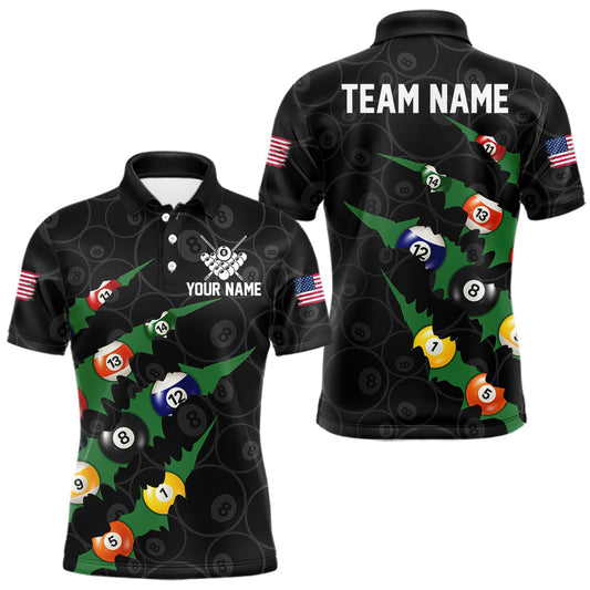Maxcorners Custom Green 8 Ball Pool Scratch Billiard Shirt For Men, Black Billiard Team Jersey Polo & 1/4 Zip LM2704