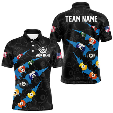 Maxcorners Custom Blue 8 Ball Pool Scratch Billiard Shirt For Men, Black Billiard Team Jersey Polo & 1/4 Zip LM2704