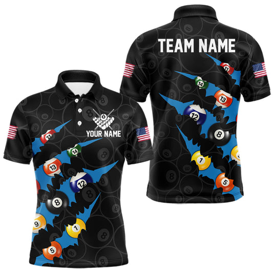 Maxcorners Custom Blue 8 Ball Pool Scratch Billiard Shirt For Men, Black Billiard Team Jersey Polo & 1/4 Zip LM2704