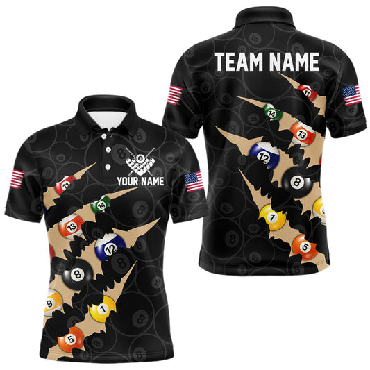 Maxcorners Custom Tan 8 Ball Pool Scratch Billiard Shirt For Men, Black Billiard Team Jersey Polo & 1/4 Zip LM2704