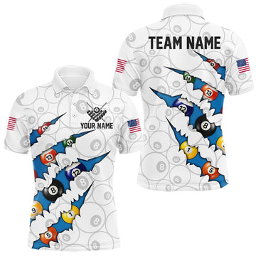 Maxcorners Custom Blue 8 Ball Pool Scratch Billiard Shirt For Men, White Billiard Team Jersey Polo & 1/4 Zip LM2704