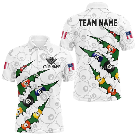 Maxcorners Custom Green 8 Ball Pool Scratch Billiard Shirt For Men, White Billiard Team Jersey Polo & 1/4 Zip LM2704