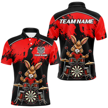 Maxcorners Black And Red Funny Rabbit Drummer Darts Shirts For Men Custom Darts Team Jersey, Darts Gifts