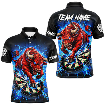 Maxcorners Black And Blue Funny Bull Darts Jersey For Men Custom Darts League Team Shirts Polo & 1/4 Zip