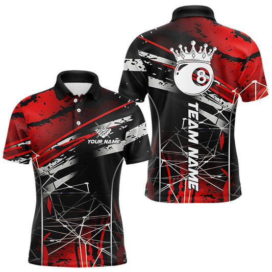 Maxcorners Black And Red 8 Ball Crown Men's Billiard Shirts Custom Billiards Jerseys, Pool League Team Shirts LM2603
