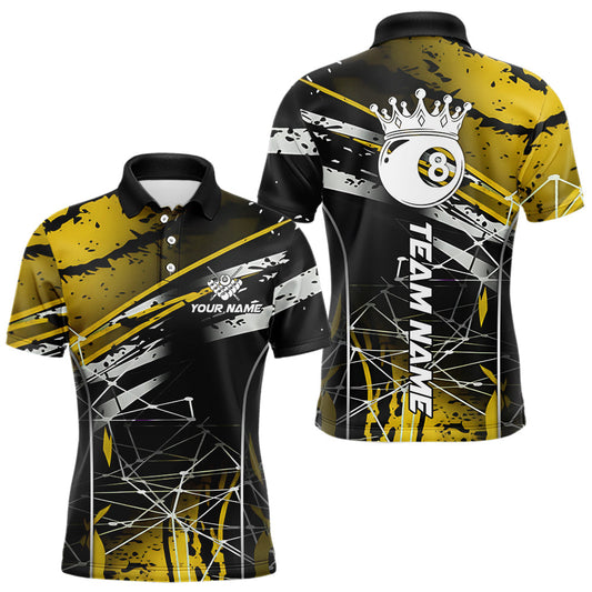 Maxcorners Black And Gold 8 Ball Crown Men's Billiard Shirts Custom Billiards Jerseys, Pool League Team Shirt LM2603