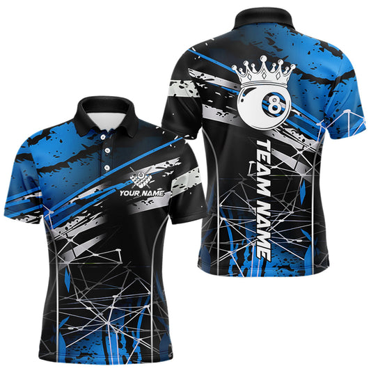 Maxcorners Black And Blue 8 Ball Crown Men's Billiard Shirts Custom Billiards Jerseys, Pool League Team Shirt LM2603