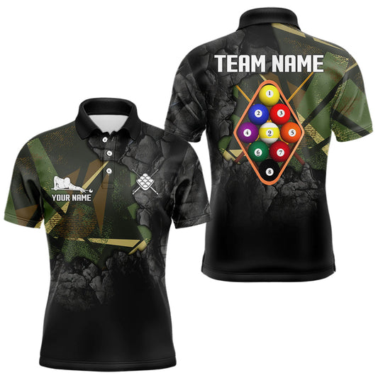 Maxcorners Personalized 9 Ball Pool Shirt For Men Custom Black And Military Green Billiard Team Jersey LM2603