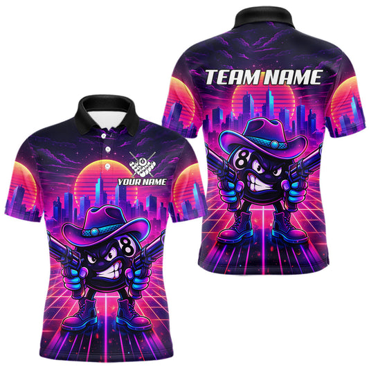 Maxcorners Custom Retro Funny Neon 8 Ball Pool Billiard Shirt For Men, Billiard Team Jersey Polo & 1/4 Zip LM2603