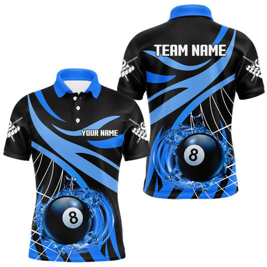Maxcorners Blue Flame 8 Ball Pool Billiard Shirt For Men Custom Billiard Team Jersey Polo & Quarter Zip