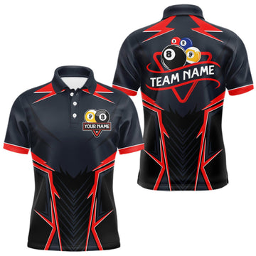 Maxcorners Billiard Jersey For Men Custom Polo & 1/4 Zip Billiard Team Shirts, 8 Ball & 9 Ball Pool Shirt|Red LM0410