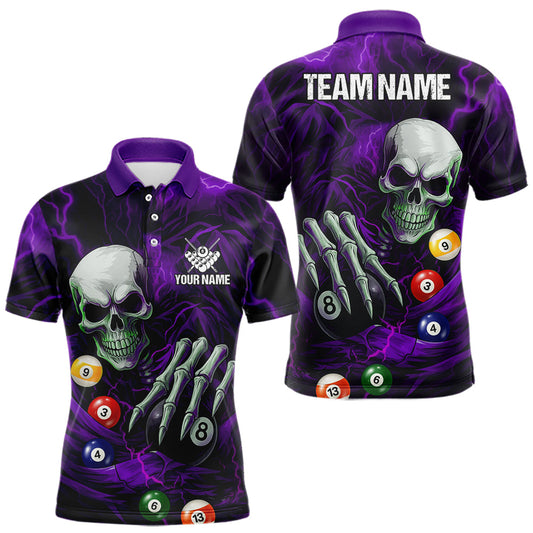 Maxcorners Personalized Purple Funny Skeleton Pool Balls Billiard Shirt For Men, Skull Billiard Team Jerseys LM2711
