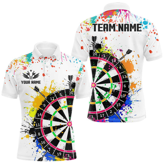 Maxcorners Funny Dartboard Colorful Paint Dart Shirt For Men Custom Darts Team Jersey Polo & 1/4 Zip |White