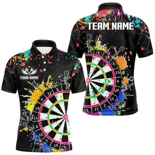 Maxcorners Funny Dartboard Colorful Paint Dart Shirt For Men Custom Darts Team Jersey Polo & 1/4 Zip |Black