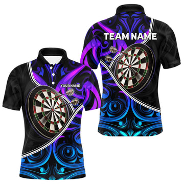 Maxcorners Neon Purple Blue Tribal Pattern Dart Shirts For Men Custom Dart Jerseys Team Polo & Quarter Zip