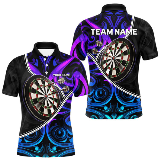 Maxcorners Neon Purple Blue Tribal Pattern Dart Shirts For Men Custom Dart Jerseys Team Polo & Quarter Zip