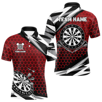 Maxcorners Personalized Dartboard Red Hexagon Dart Shirts For Men Custom Team Polo & 1/4 Zip Darts Jerseys