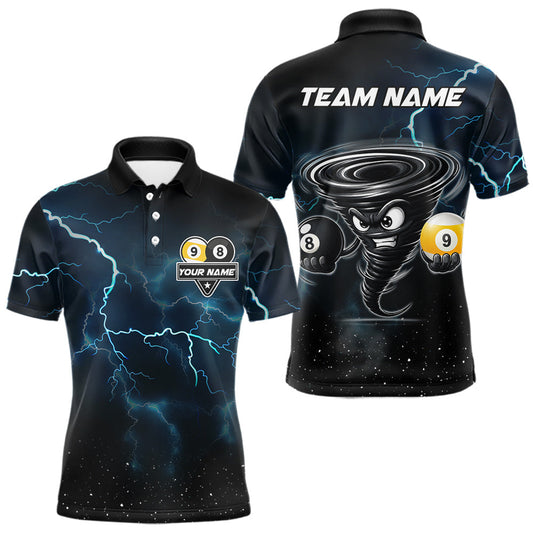 Maxcorners Funny Tornado 8 Ball & 9 Ball Billiard Shirt For Men Custom Blue Lightning Pool Team Jersey LM0106