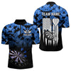 Maxcorners Personalized US Flag Blue Camo Dart Shirts For Men, Patriotic Darts Jersey Team Polo & 1/4 Zip LM0706