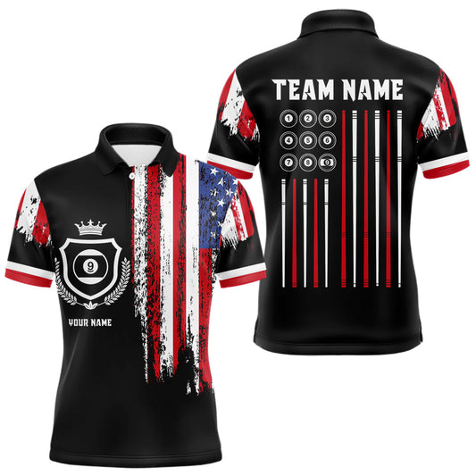 Maxcorners Personalized Grunge American Flag 9 Ball Pool Team Shirt For Men Custom Patriotic Billiard Shirts LM1809