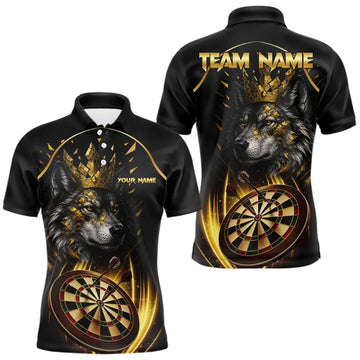 Maxcorners Black And Gold Custom Wolf Darts Shirts For Men Custom Darts League Team Jersey Polo & Quarter Zip LM0409