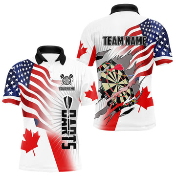 Maxcorners Personalized Men's Dart Shirts – Funny Canada & US Flag Mix Custom Patriotic Darts Team Jerseys LM1904