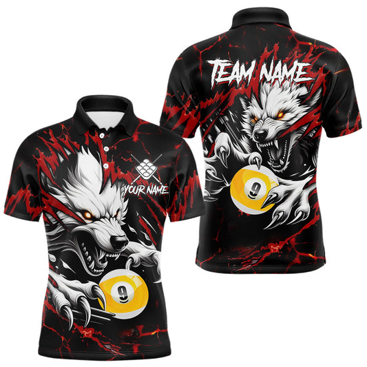 Maxcorners Personalized 9 Ball Pool Wolf Billiard Shirts For Men, Billiard League Jersey Polo & 1/4 Zip |Red LM0210