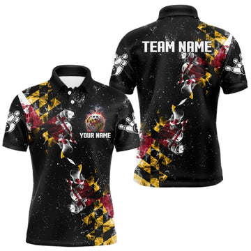 Maxcorners Personalized Maryland Flag Smoke Bowling Shirt For Men Custom Patriotic Bowling Team Jersey LM0409