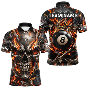 Maxcorners Custom Metal Skull Crown 8 Ball Pool Fire Billiard Shirts For Men, Billiard League Team Jersey LM0410