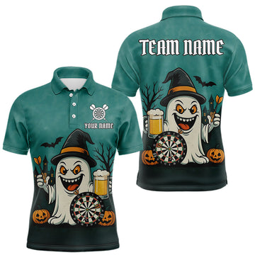 Maxcorners Custom Darts Shirt Halloween Ghostly Beer Polo & 1/4 Zip For Men, Funny Darts Jersey, Darts Gifts LM1903