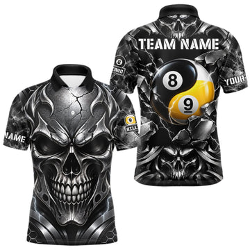 Maxcorners Black And Silver Yin-Yang Skull Billiard Shirts For Men Custom 8 Ball & 9 Ball Pool Team Jersey LM0410