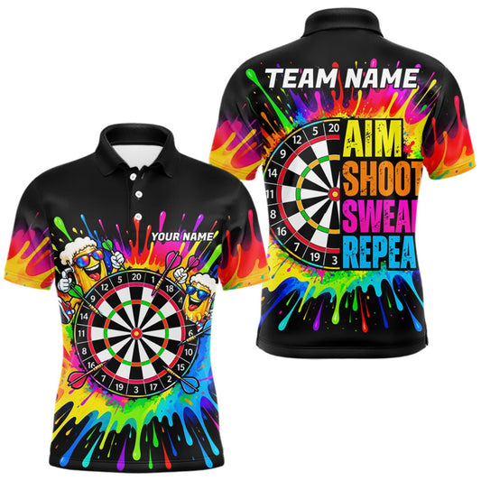 Maxcorners Personalized Colorful Beer Darts Jersey Aim Shoot Swear Repeat Darts Team Shirt For Men Dart Gift LM0410