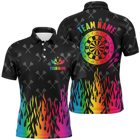 Maxcorners Personalized Dartboard Colorful Fire Flame Darts Men Polo Shirts Custom Unique Darts Team Jersey