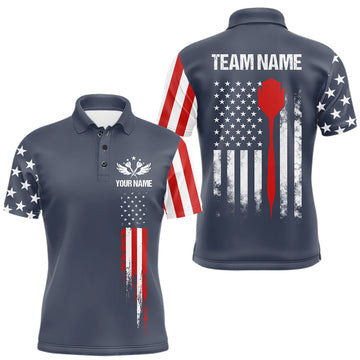 Maxcorners Personalized Navy American Flag Darts Jersey For Men, Patriotic Darts Team Shirts Polo, 1/4 Zip LM0607